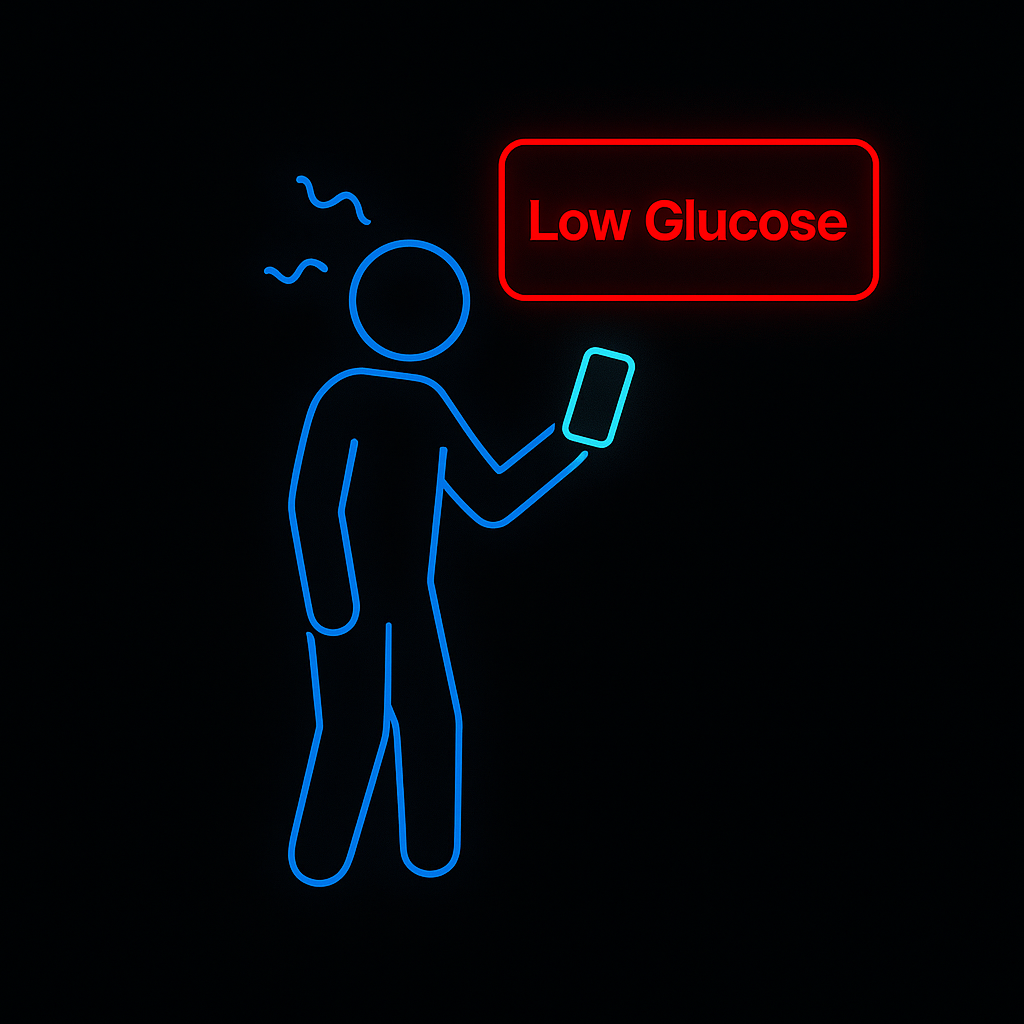 Dizzy figure with low glucose popup